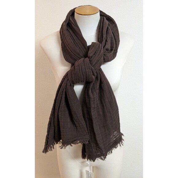 NWT~LAUDE the Label Bubble Gauze Scarf in Carob Chocolate Brown Wrap NEW! - Picture 2 of 15